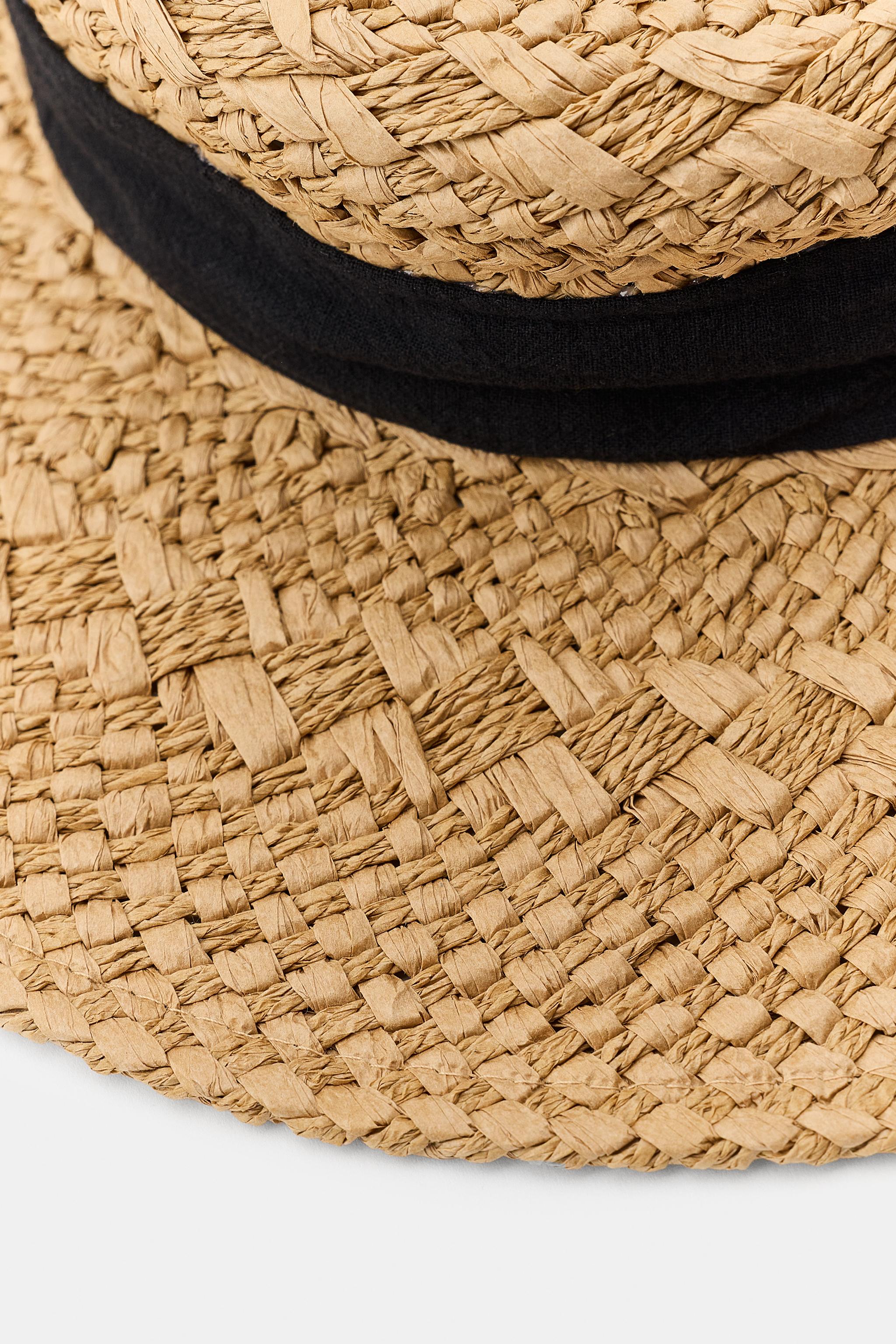 WOVEN HAT WITH CONTRASTING RIBBON